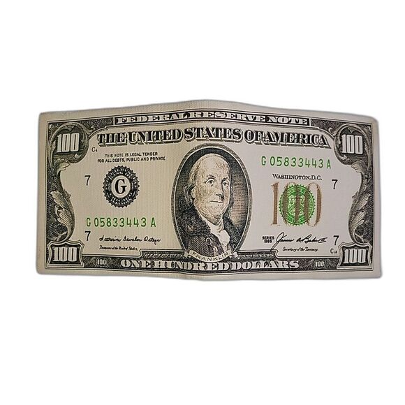 Cream Green $100 Bill Unisex Wallet Gag Gift College Card Holder - Picture 3 of 13